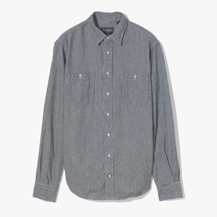 RAILROAD STRIPE DENIM WORK SHIRT BLUE