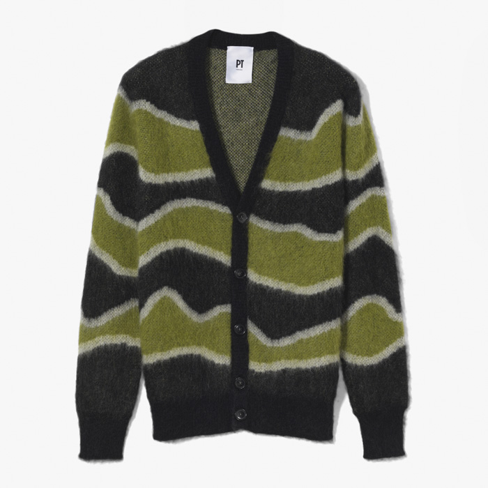 MOHAIR CARDIGAN (WAVES JACQUARD) OLIVE