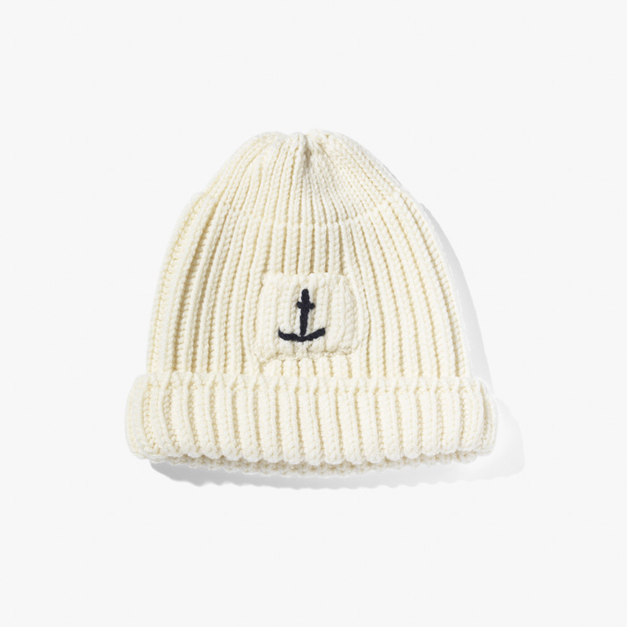 SHORT BEANIE WITH POCKET(ANCHOR) ECRU