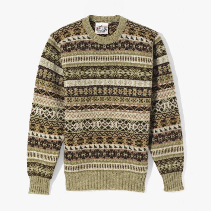 SHETLAND FAIR ISLE CREW KNITWEAR OLIVE