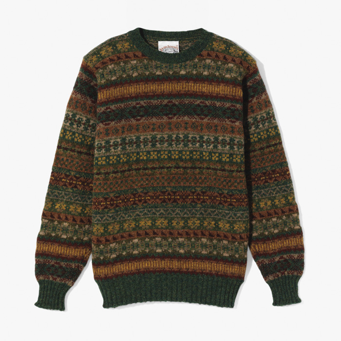 SHETLAND FAIR ISLE CREW KNITWEAR DARK GREEN