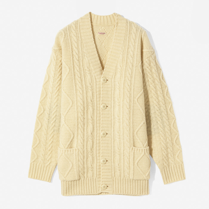 CABLE KNIT SMILIE PATCH CARDIGAN (5G WOOL) NATURAL