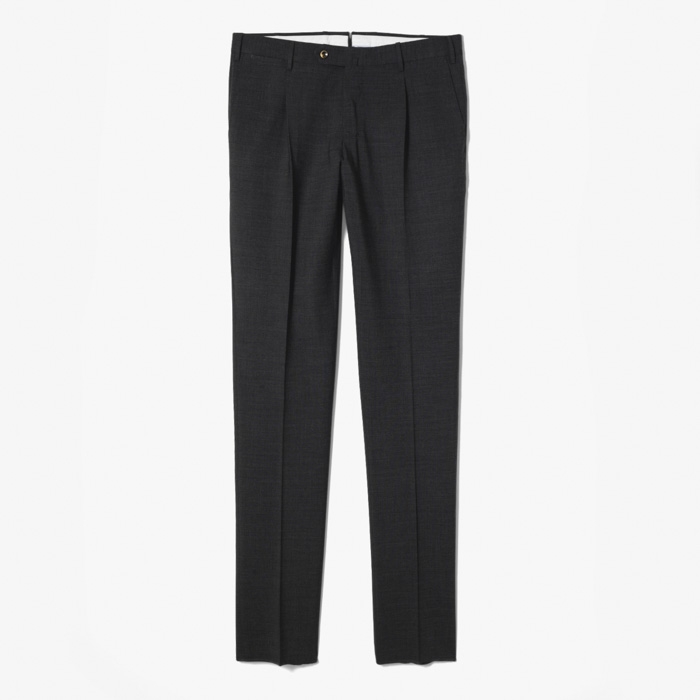 BUSINESS SLIM FIT 1PLEAT PANT (TROPICAL B-STRETCH 3D-EFFECT WOOL) DARK GRAY