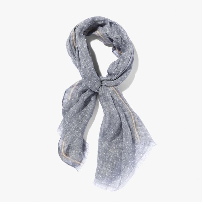 PRINTED LINEN SCARF (DOT) BLUE