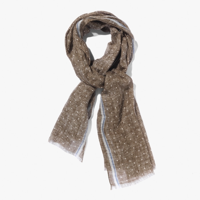 PRINTED LINEN SCARF (DOT) OLIVE