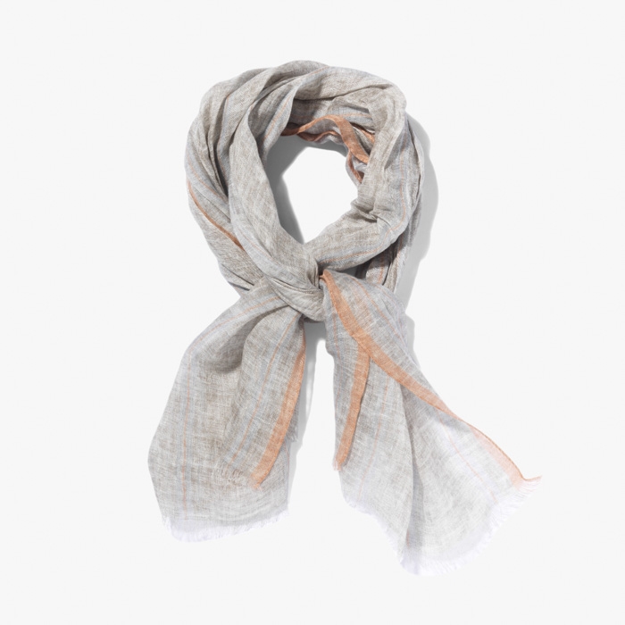 PRINTED LINEN SCARF (STRIPE) BEIGE