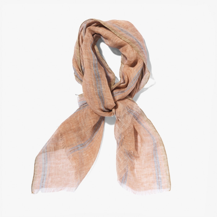 PRINTED LINEN SCARF (STRIPE) ORANGE