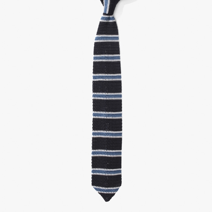 SILK KNIT TIE (STRIPE) BLACK