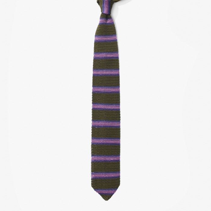 SILK KNIT TIE (STRIPE) OLIVE