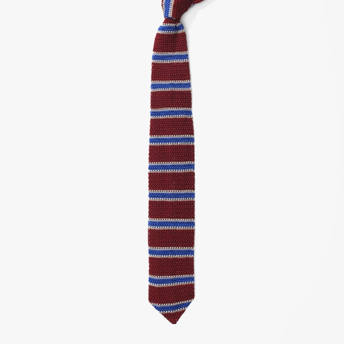 SILK KNIT TIE (STRIPE) BURGUNDY