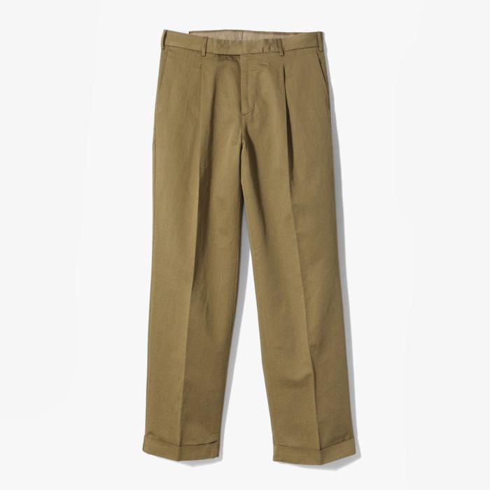 QUINDICI WIDE 1PLEAT PANT (STONE WASH GABARDINE) DARK BEIGE