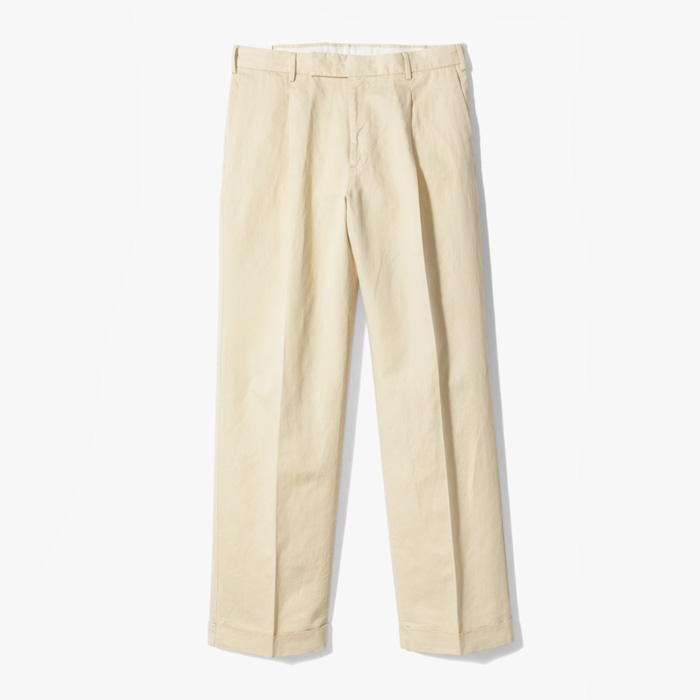 QUINDICI WIDE 1PLEAT PANT (STONE WASH GABARDINE) ECRU