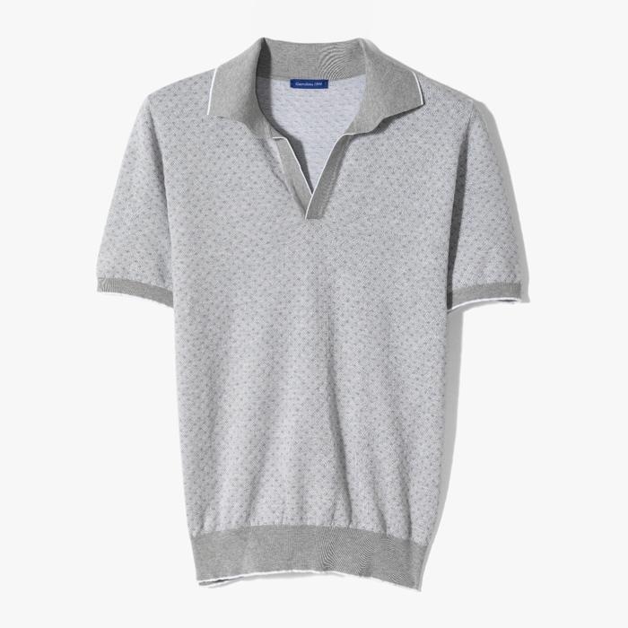 FANCY OPEN COLLAR POLO SHORT SLEEVES GRAY