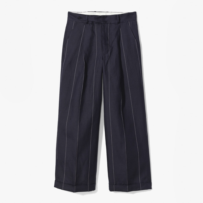 SEMI-FLARE WIDE PANTS (PINSTRIPE) NAVY