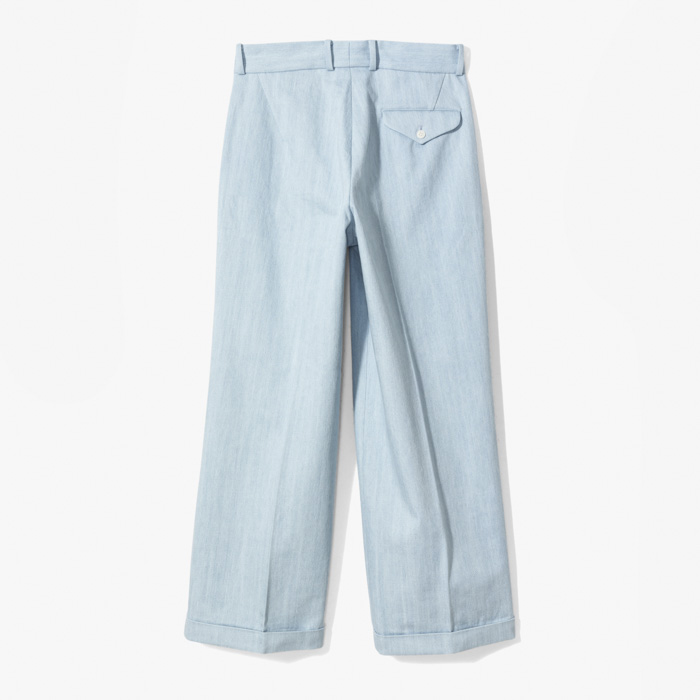 SEMI-FLARE WIDE PANTS (BLEACH DENIM) WASHED BLUE