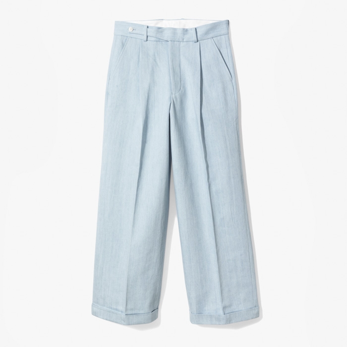 SEMI-FLARE WIDE PANTS (BLEACH DENIM) WASHED BLUE