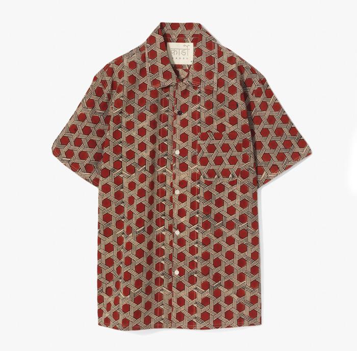 CHINTAN OPEN COLLAR SHIRT (BOXY) BURGUNDY