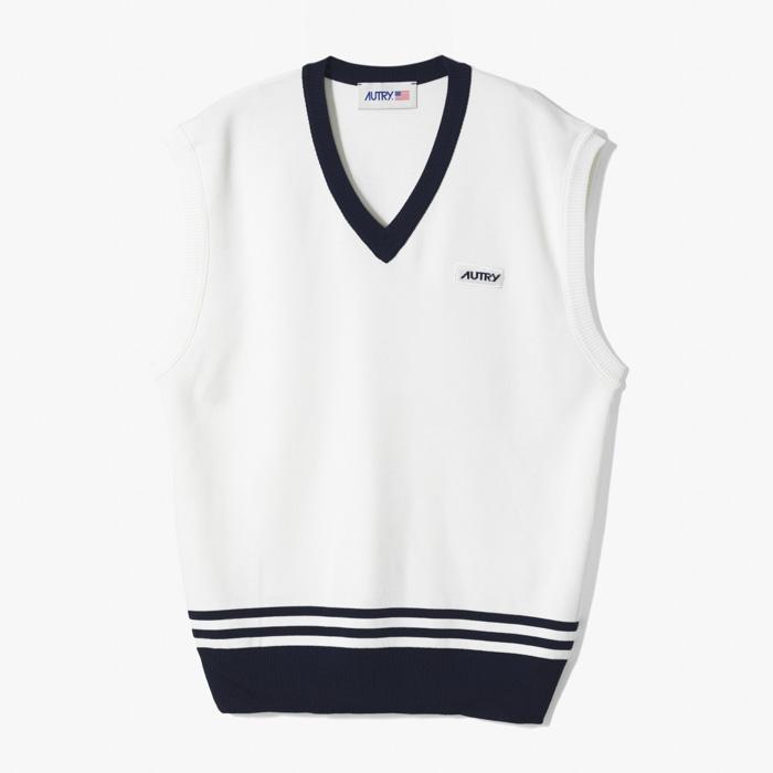 TENNIS V NECK KNIT VEST WHITE