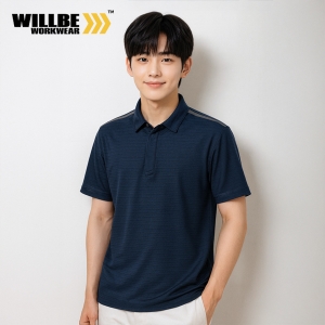 윌비(WILLBE) 메시 스트라이프 근무복 반팔 티셔츠 CT-621