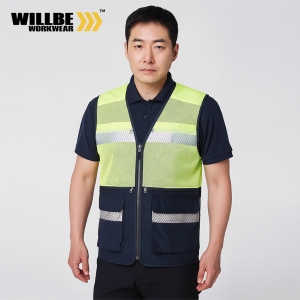 윌비(WILLBE) 형광 메쉬 안전 관리자 작업복 현장 신호수 작업 조끼 PR-806
