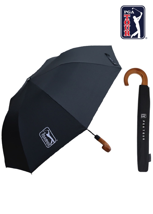 PGA TOUR 2단 자동 블랙 우드핸들 우산(50개 이상 가능) 기념품 답례품 판촉물 단체우산 인쇄 각인 주문제작