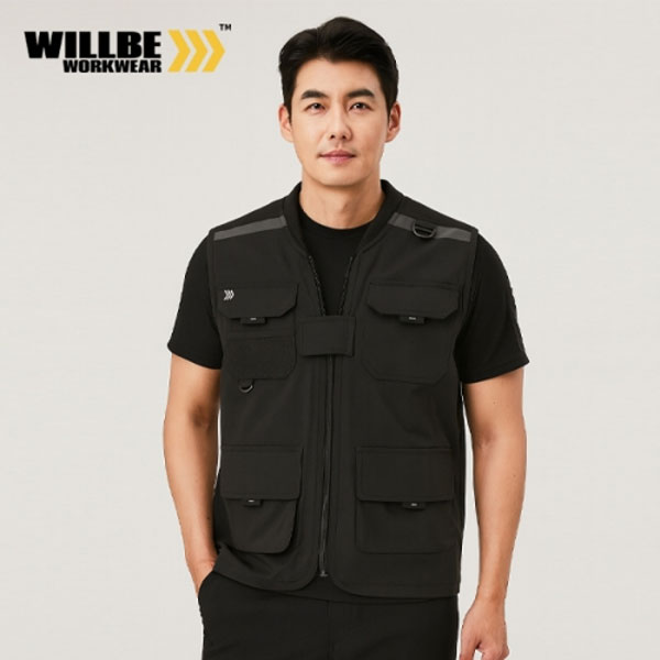 윌비(WILLBE) 헤링본 데님 등판 메쉬 조끼 PR-03V