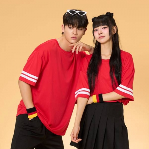 리테일 2선 오버핏져지 반팔 반티 레드 세트(상의기준)