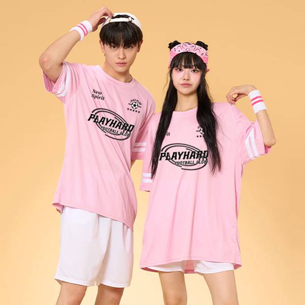 리테일 2선 오버핏져지 반팔 반티 핑크 세트(상의기준)