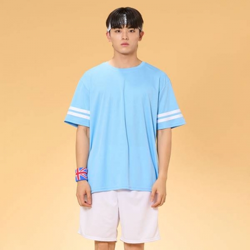 리테일 2선 오버핏져지 반팔 반티 블루 세트(상의기준)