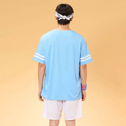 리테일 2선 오버핏져지 반팔 반티 블루 세트(상의기준)