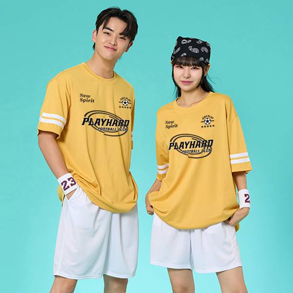 리테일 2선 오버핏져지 반팔 반티 옐로우 세트(상의기준)