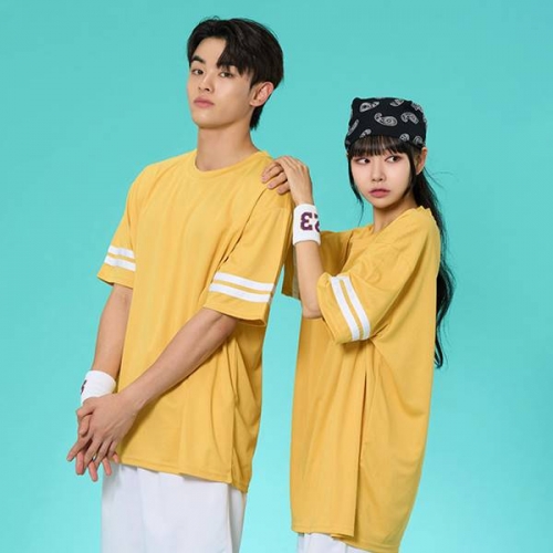 리테일 2선 오버핏져지 반팔 반티 옐로우 세트(상의기준)