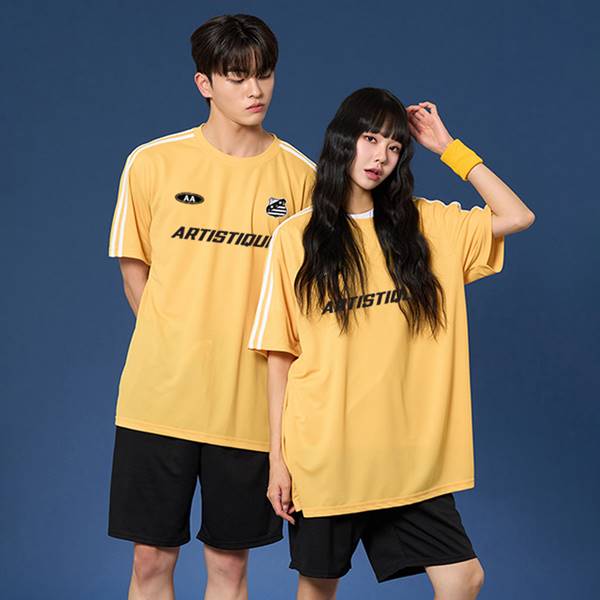 숄더 2선 오버핏져지 반팔 반티 옐로우 세트(상의기준)