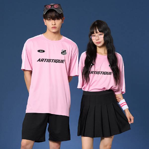 숄더 2선 오버핏져지 반팔 반티 핑크 세트(상의기준)