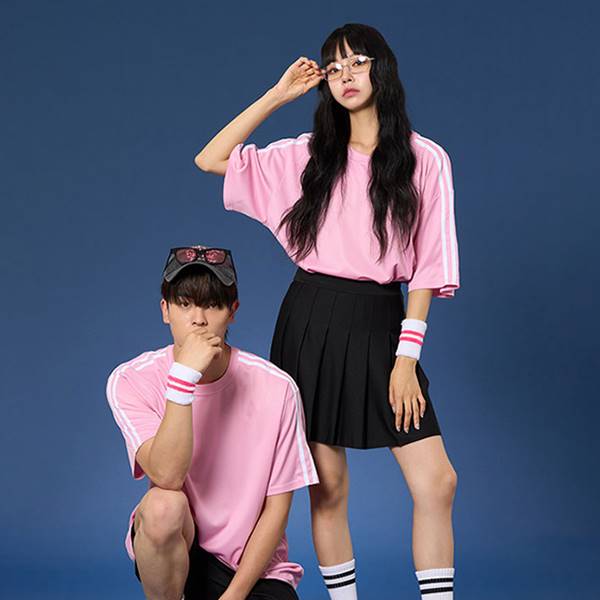 숄더 2선 오버핏져지 반팔 반티 핑크 세트(상의기준)