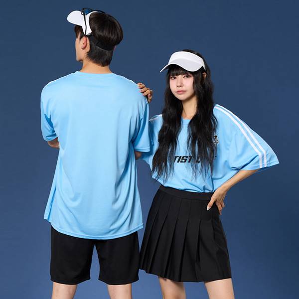 숄더 2선 오버핏져지 반팔 반티 블루 세트(상의기준)