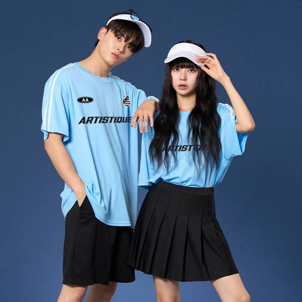 숄더 2선 오버핏져지 반팔 반티 블루 세트(상의기준)