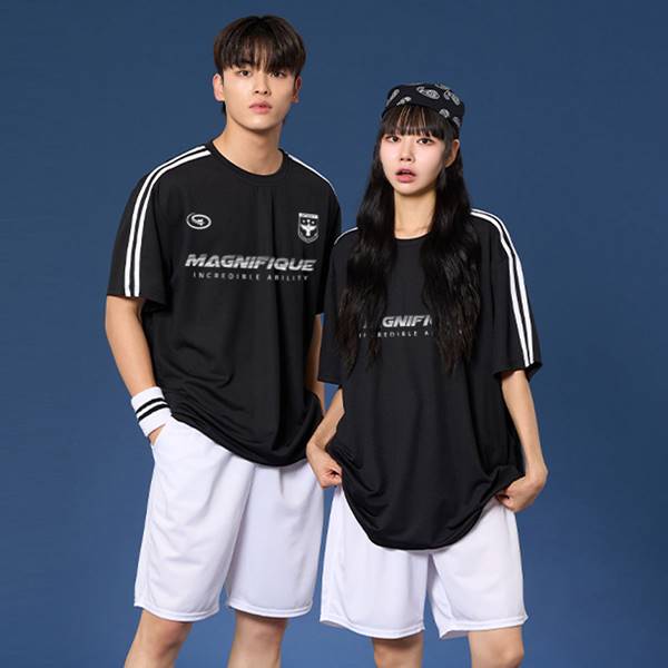 숄더 2선 오버핏져지 반팔 반티 블랙 세트(상의기준)