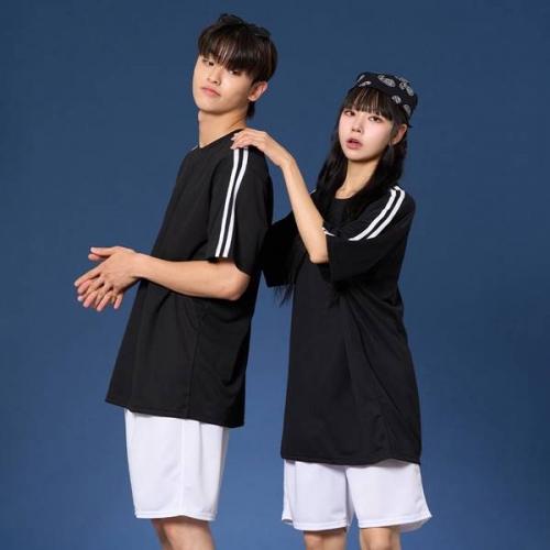 숄더 2선 오버핏져지 반팔 반티 블랙 세트(상의기준)