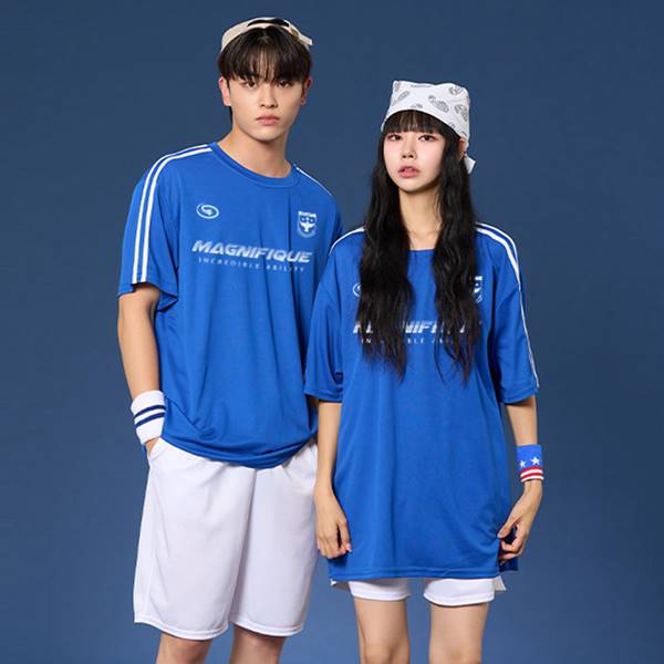 숄더 2선 오버핏져지 반팔 반티 코발트 세트(상의기준)