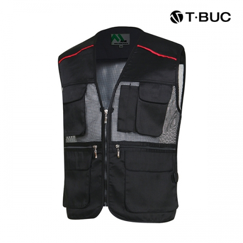 티뷰크(T&middot;BUC) 작업복 어깨 배색 파이핑 TC 브이넥 망사 조끼 MK-181 - 190