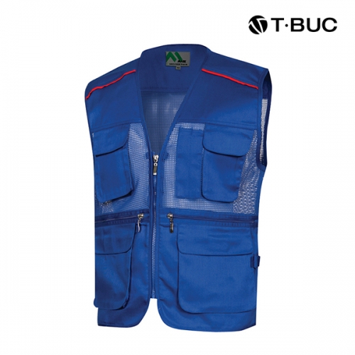 티뷰크(T&middot;BUC) 작업복 어깨 배색 파이핑 TC 브이넥 망사 조끼 MK-181 - 190