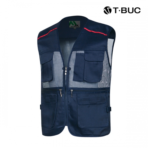 티뷰크(T&middot;BUC) 작업복 어깨 배색 파이핑 TC 브이넥 망사 조끼 MK-181 - 190