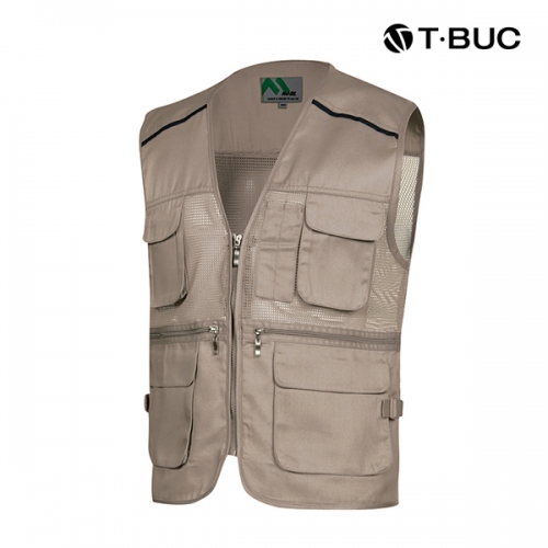 티뷰크(T&middot;BUC) 작업복 어깨 배색 파이핑 TC 브이넥 망사 조끼 MK-181 - 190