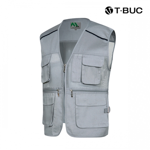 티뷰크(T&middot;BUC) 작업복 어깨 배색 파이핑 TC 브이넥 망사 조끼 MK-181 - 190