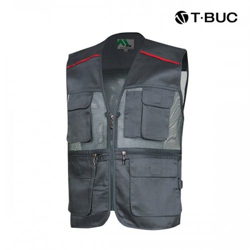티뷰크(T&middot;BUC) 작업복 어깨 배색 파이핑 TC 브이넥 망사 조끼 MK-181 - 190