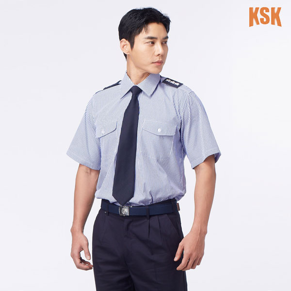 경신코리아 봄 여름 근무복 작업복 스트라이프 경비복 셔츠 KSK-2302