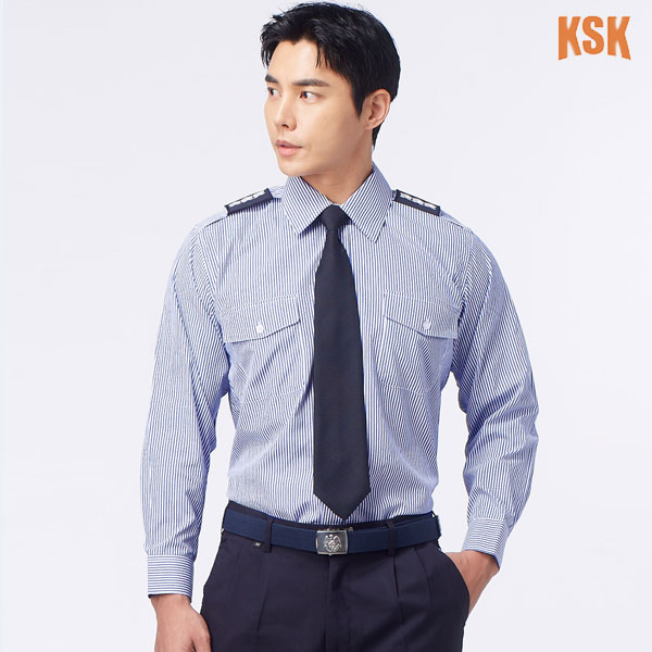 경신코리아 봄 여름 근무복 작업복 스트라이프 경비복 셔츠 KSK-2302