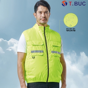 티뷰크(T&middot;BUC) HI-VIS 윈드쿨링 선풍기 베스트 작업복 형광 조끼 TBS-F03