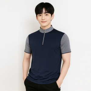 스판덱스 남성 반집업 반팔 티셔츠(긴팔 가능)